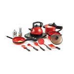 TikTakToo 24 pieces children cookware puppet dishes pot set puppet kitchen puppet pots black red (24 pieces)