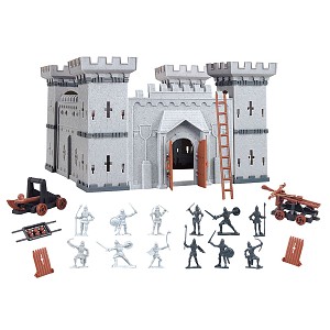Small knights castle with toy figures kingdom castle silver/ black