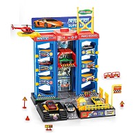 Multi-storey parking garage incl. 3 toy cars and helicopter