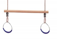 Trapeze with gymnastic rings metal and rope blue  