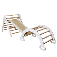Climbing ladder with climbing ramp and climbing arch, white/wood