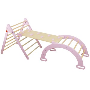 Climbing ladder with climbing ramp and arch, pink/white