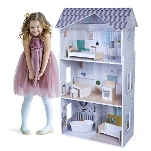Big doll house consisting out of wood with 8 pieces accessories, 3 floors