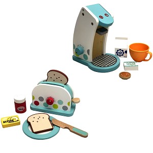 Children kitchen set - coffee machine and toaster consisting out of wood white/ colorful  