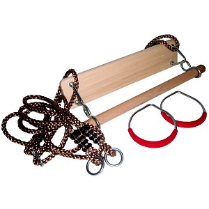 Gymnastics Set of 3: Swing Seat, Gymnastic Rings and Wooden Trapeze 