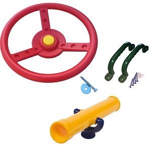 Climbing frame set, steering wheel, telescope and handles, colored