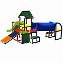 Moveandstic multi playing facility with slide climbing tower and crawling tube 