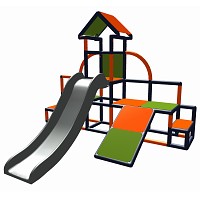 Moveandstic - Charlin play tower with slide and slope, apple-green - orange - titanium-grey