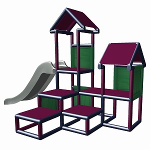 Play tower - Gesa - Climbing tower for toddlers with slide and fabric inserts titanium-grey - magenta