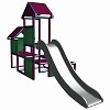 Play tower - Gesa - Climbing tower for toddlers with slide and fabric inserts titanium-grey - magenta 1
