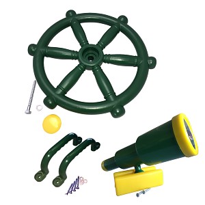 Climbing frame set pirat steering wheel, telescope and handles green