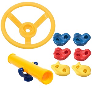 Play tower set - yellow - steeling wheel, telescope, climbing stones