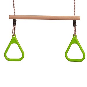 Wood trapeze with plastic rings
